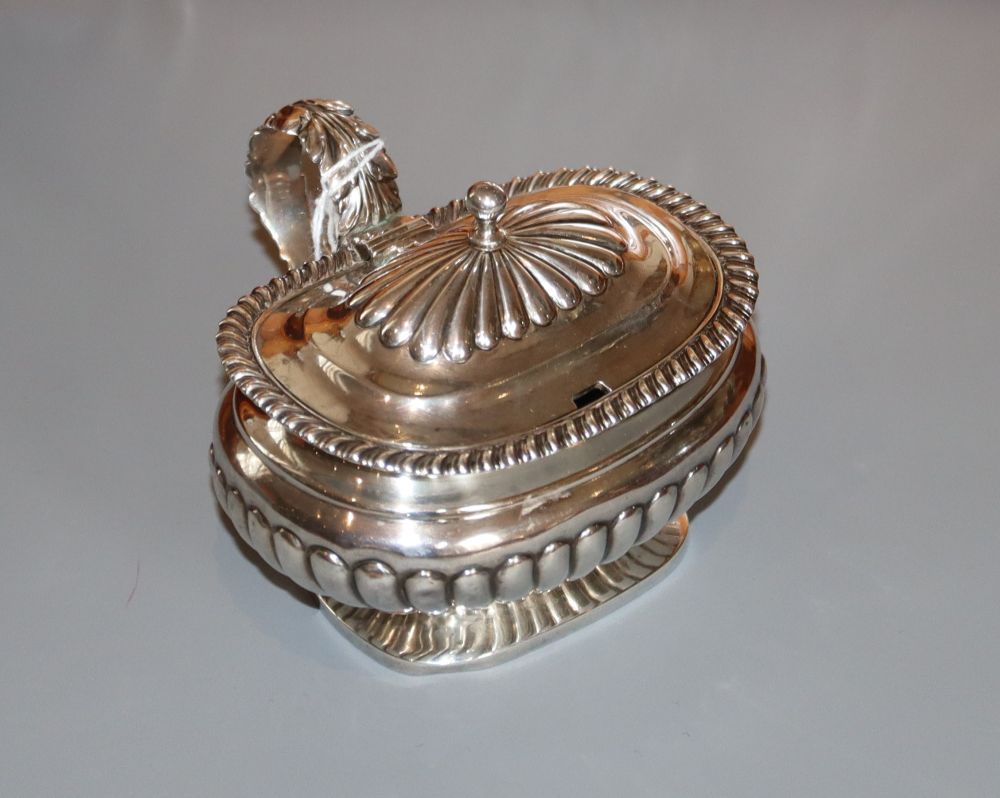 A George IV demi fluted silver pedestal mustard pot, no liner, William, Charles & Henry Eley, London, 1824, 77mm, 5oz.